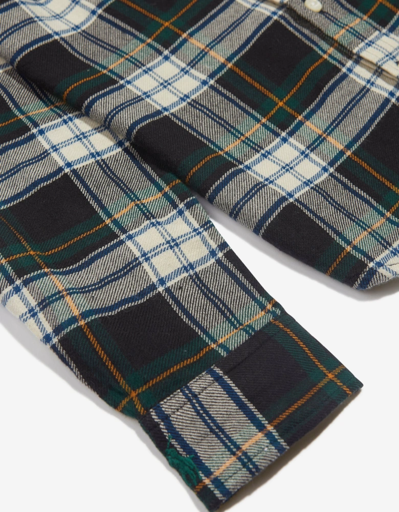 Girls Plaid Ruffle Shirt in Green