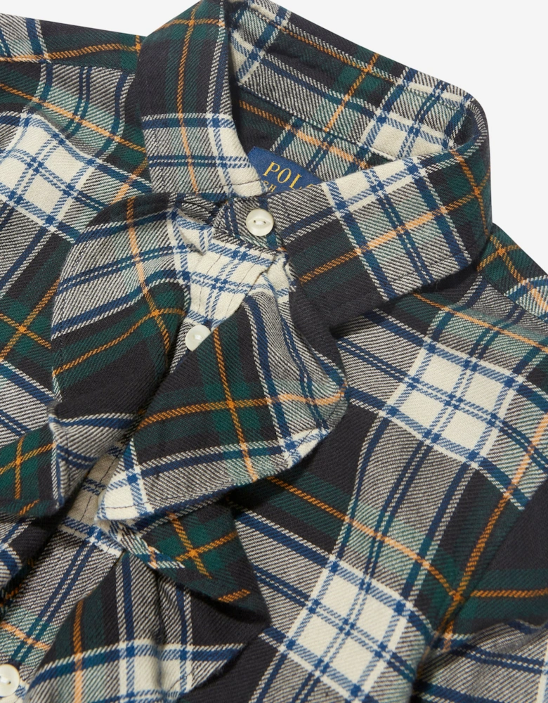 Girls Plaid Ruffle Shirt in Green