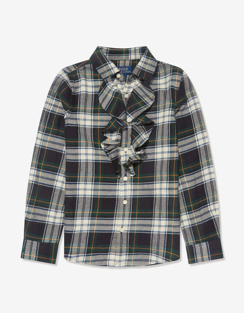 Girls Plaid Ruffle Shirt in Green