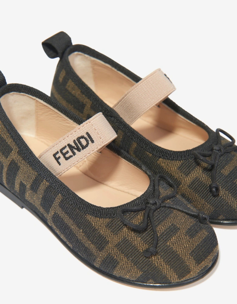 Girls FF Jacquard Ballerinas in Brown