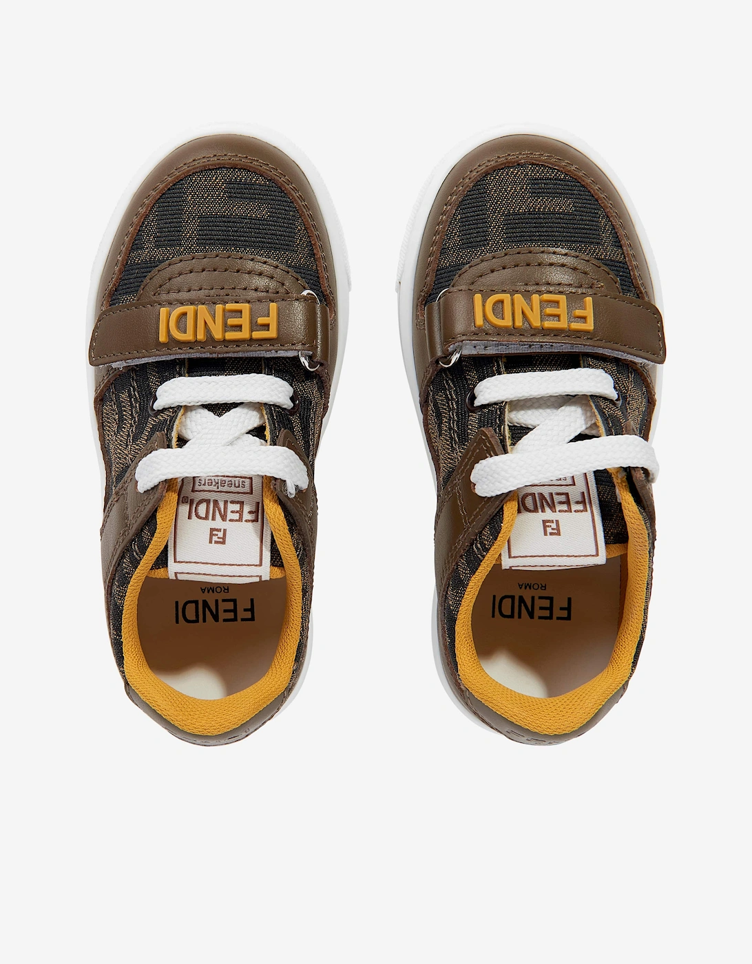 Kids Leather Jacquard Logo Trainers in Brown