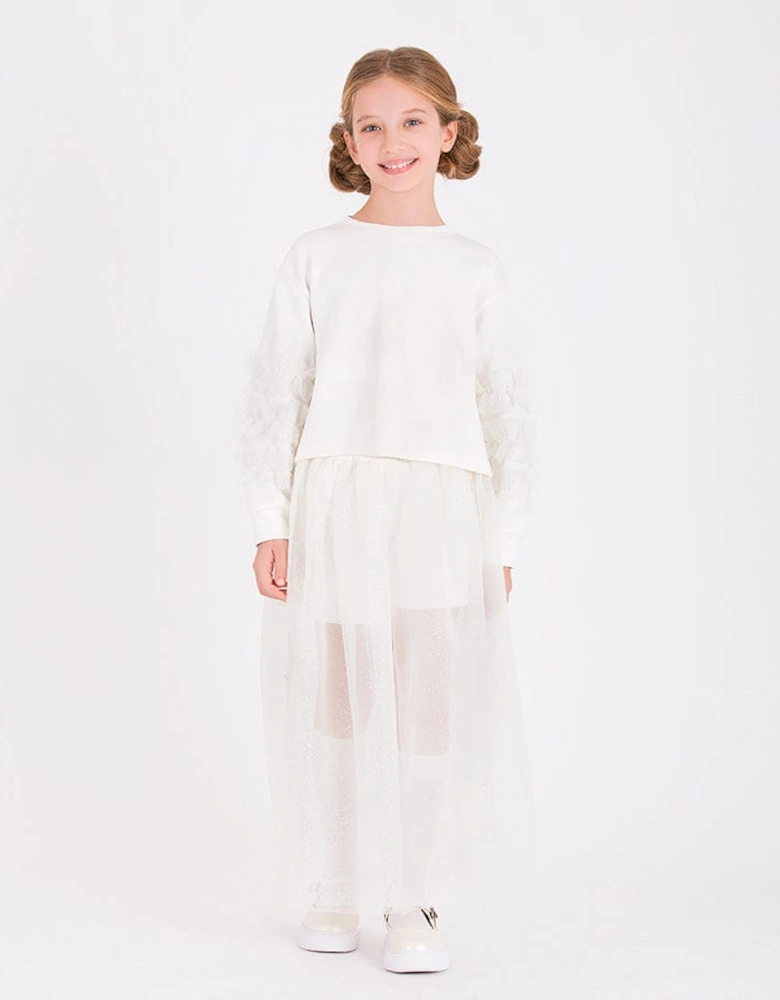Girls Long Tulle Skirt in White