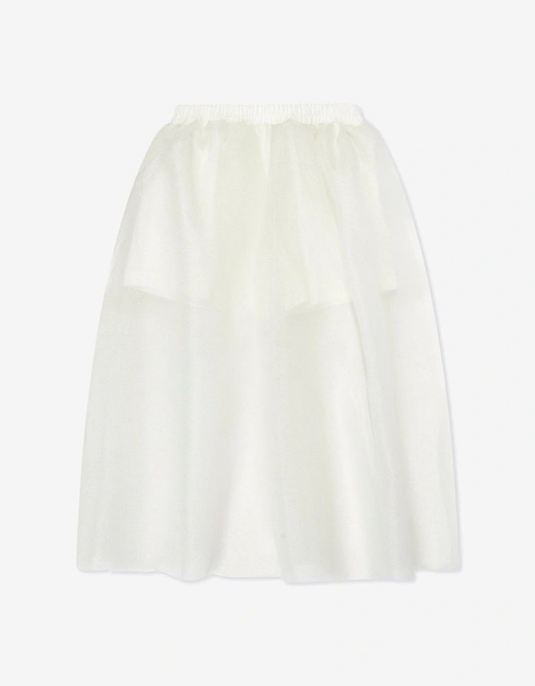 Girls Long Tulle Skirt in White