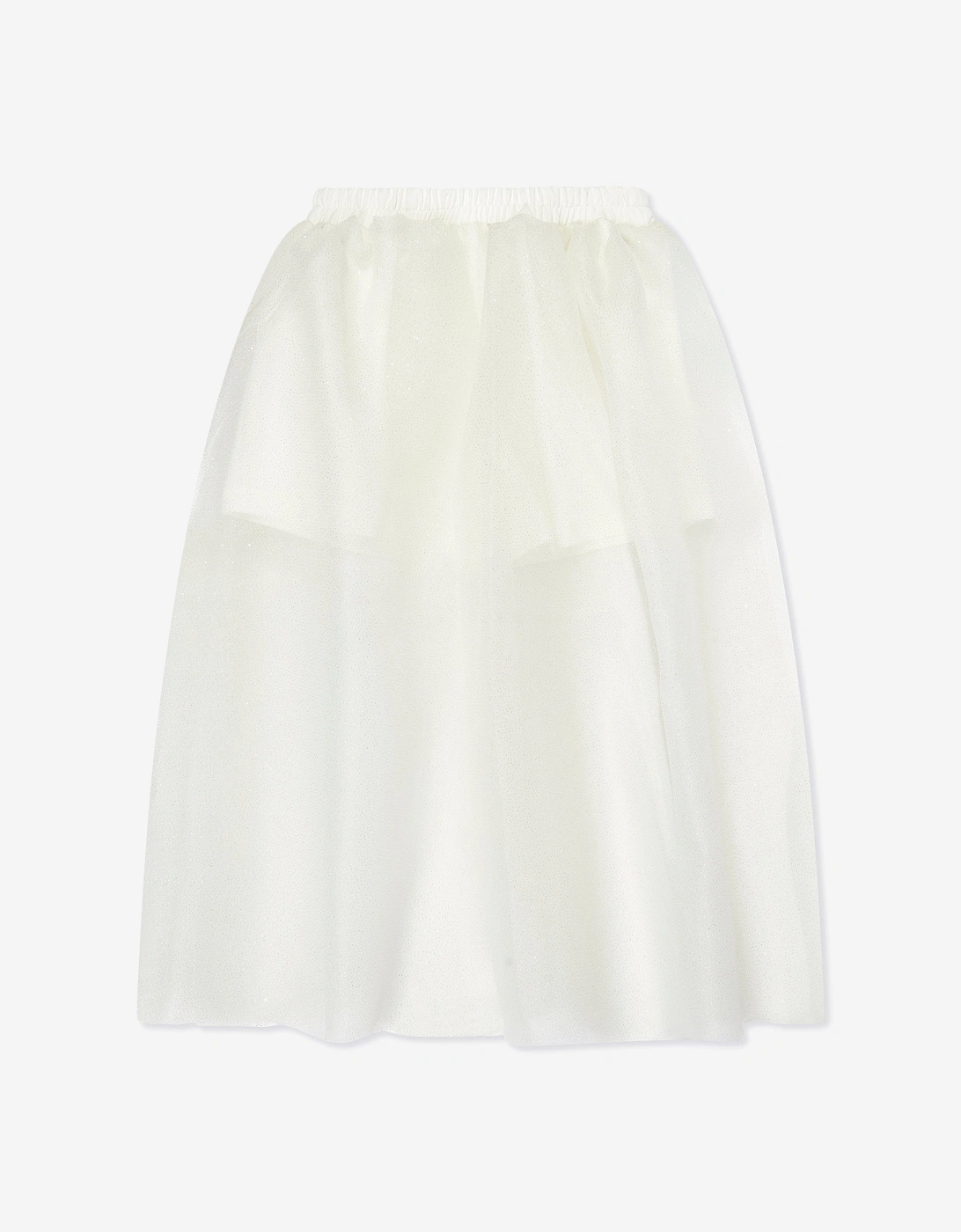Girls Long Tulle Skirt in White, 6 of 5