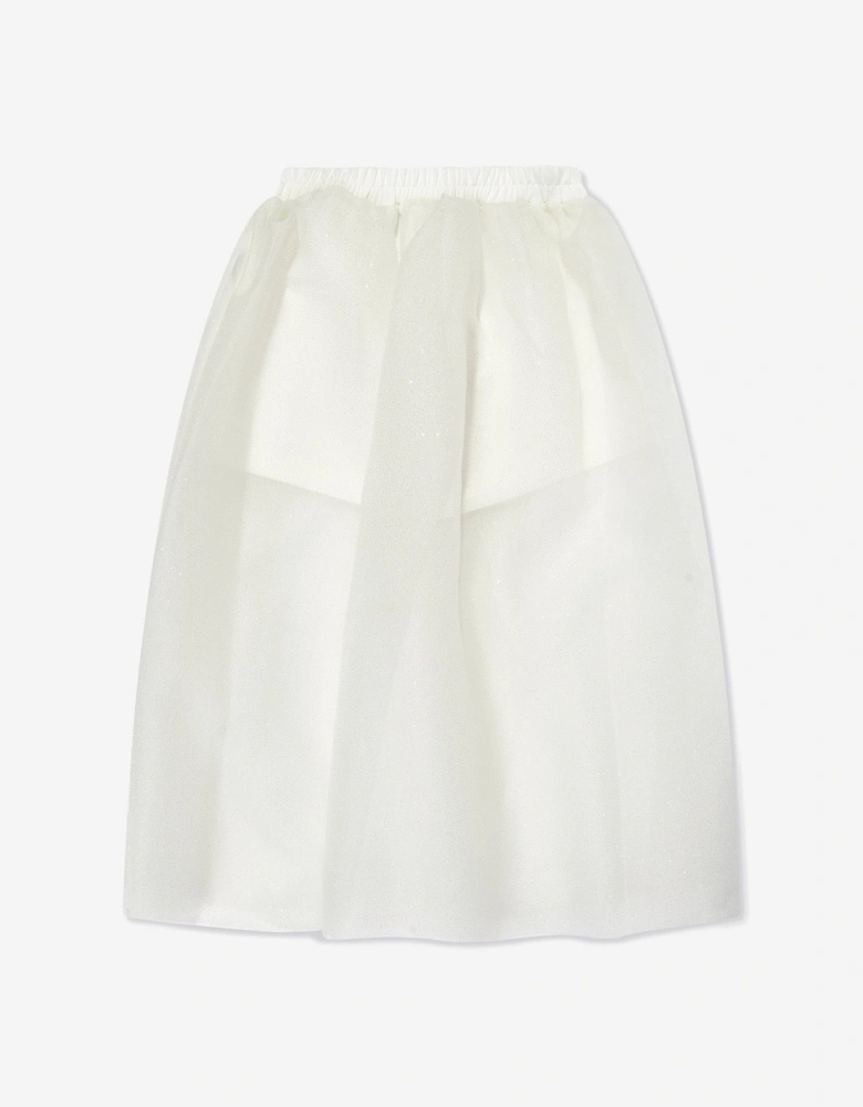 Girls Long Tulle Skirt in White