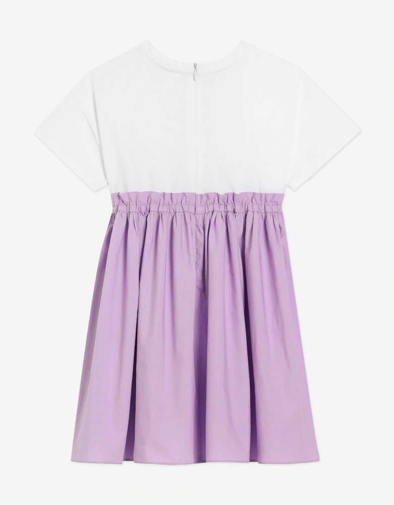 Girls Jersey and Cotton Logo Dress in Purple