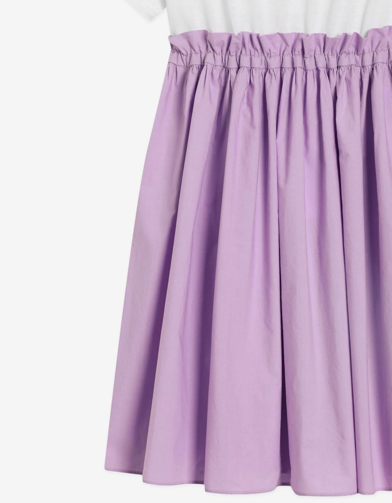 Girls Jersey and Cotton Logo Dress in Purple