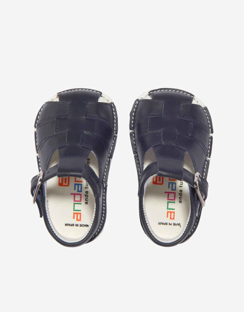 Baby Boys Leather Sandals in Navy