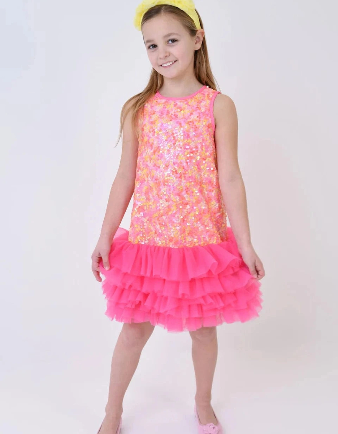 Angels Face Girls Charleston Sequin Tulle Dress in Pink