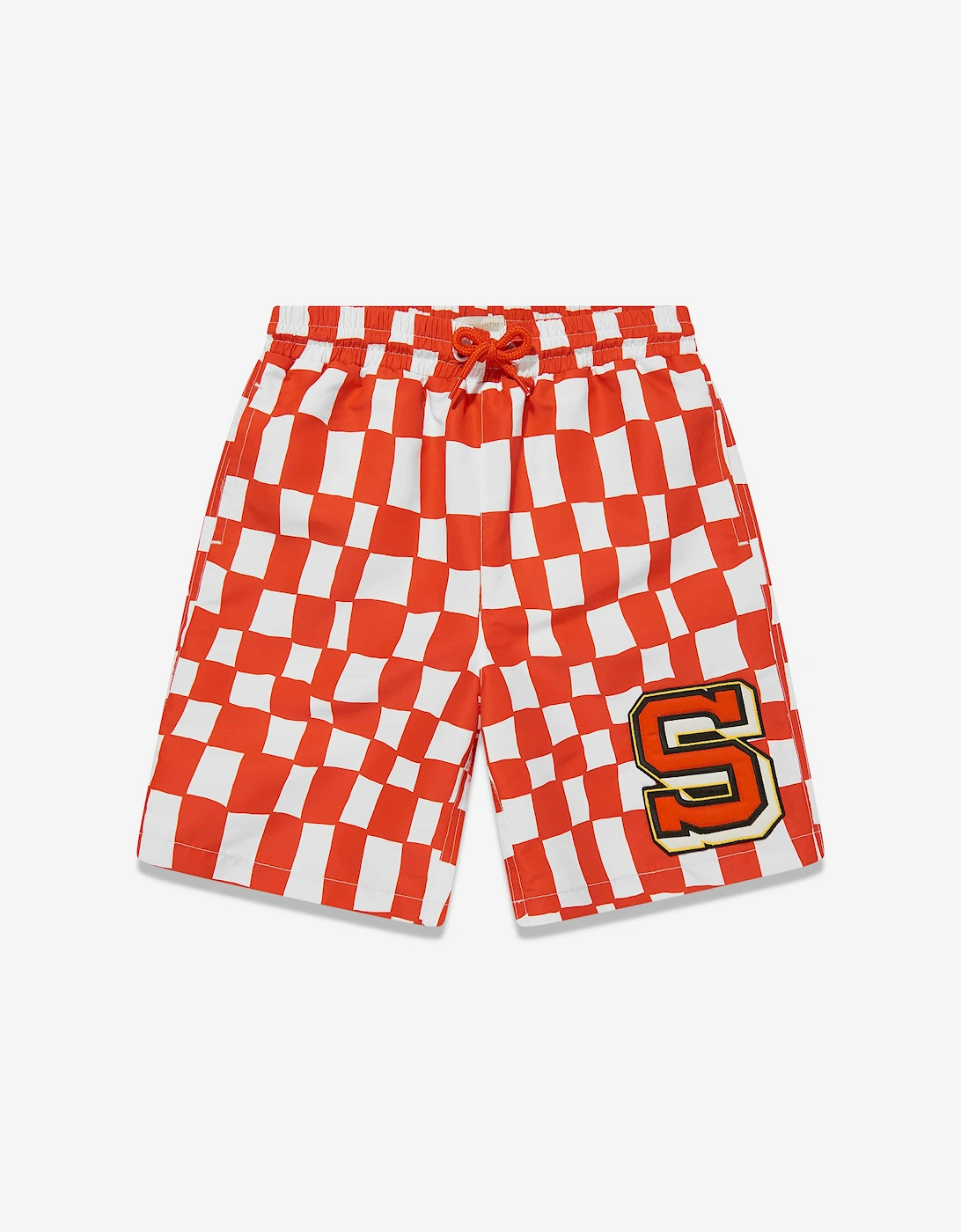 Boys Checked Swim Shorts in Red, 5 of 4