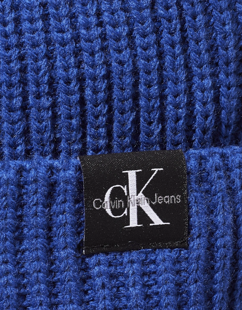 Boys Monogram Rib Beanie Hat in Blue