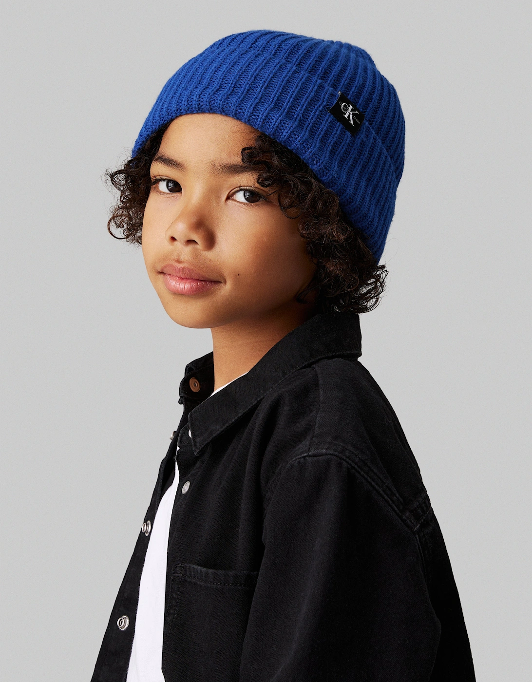 Boys Monogram Rib Beanie Hat in Blue