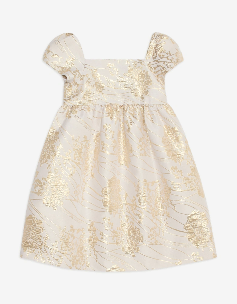 Girls Brocade Dress in Gold