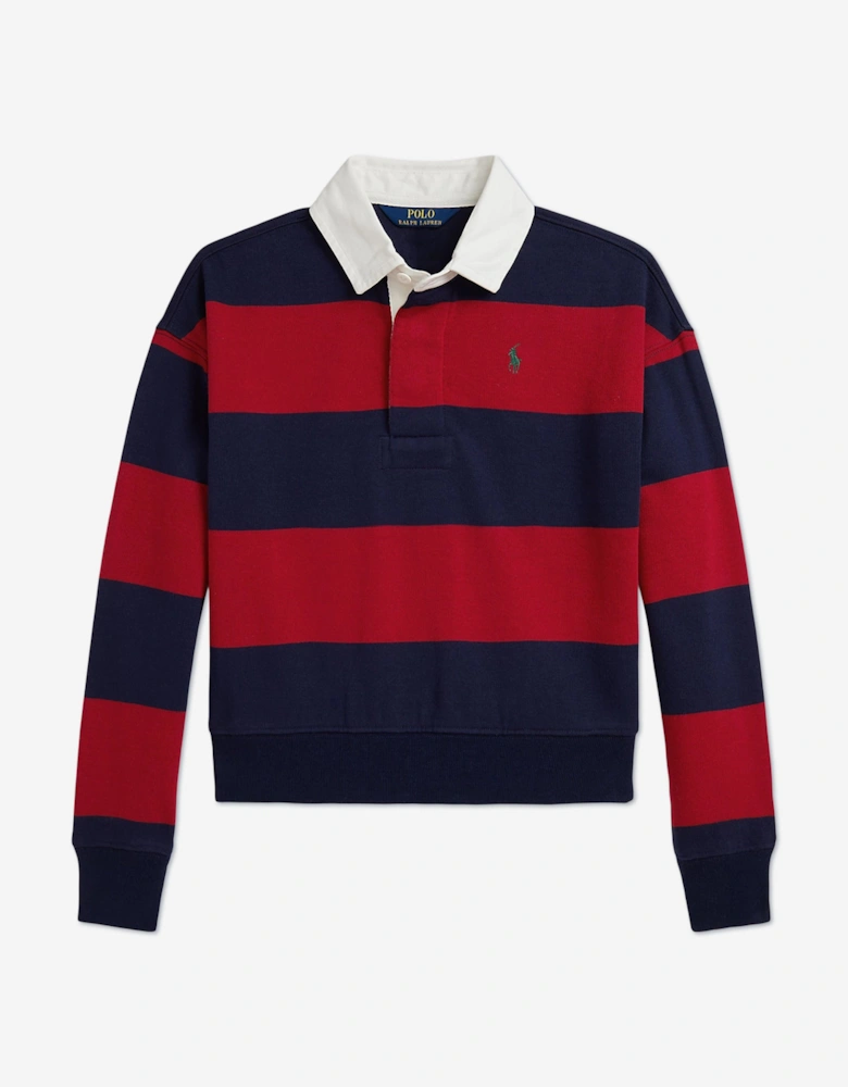 Girls Striped Rugby Shirt in Red