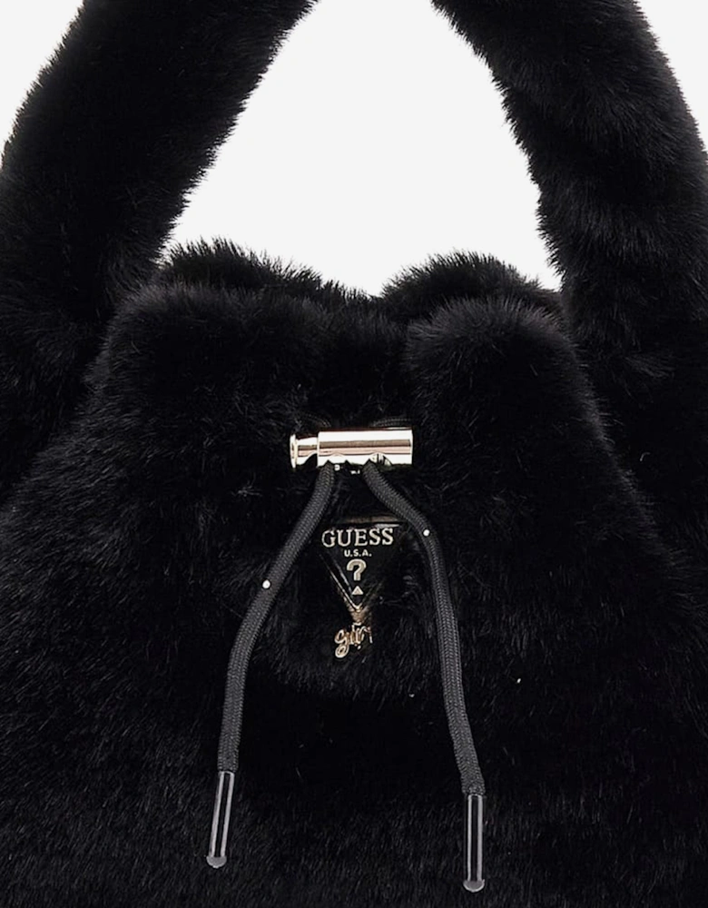 Girls Faux Fur Shoulder Bag in Black (28cm)