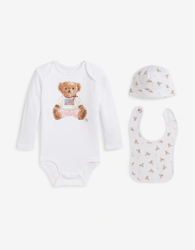 Baby Girls Bear Bodysuit Gift Set in White