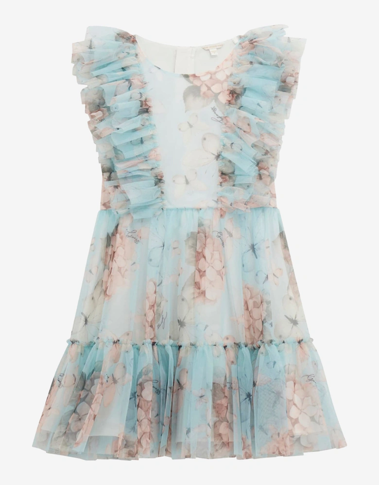 Girls Butterly Collage Tulle Dress in Blue