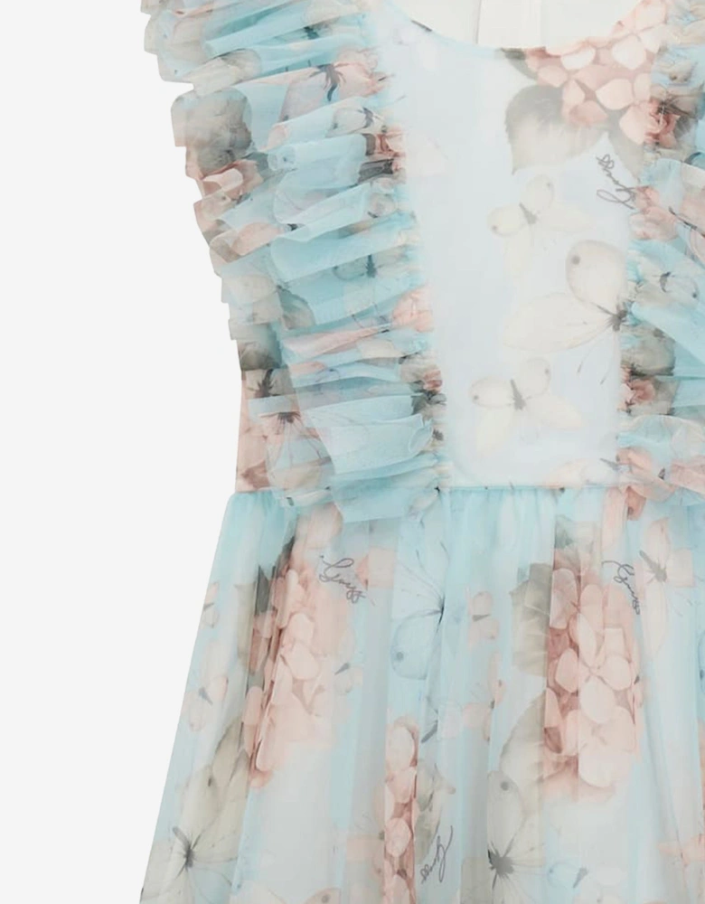 Girls Butterly Collage Tulle Dress in Blue