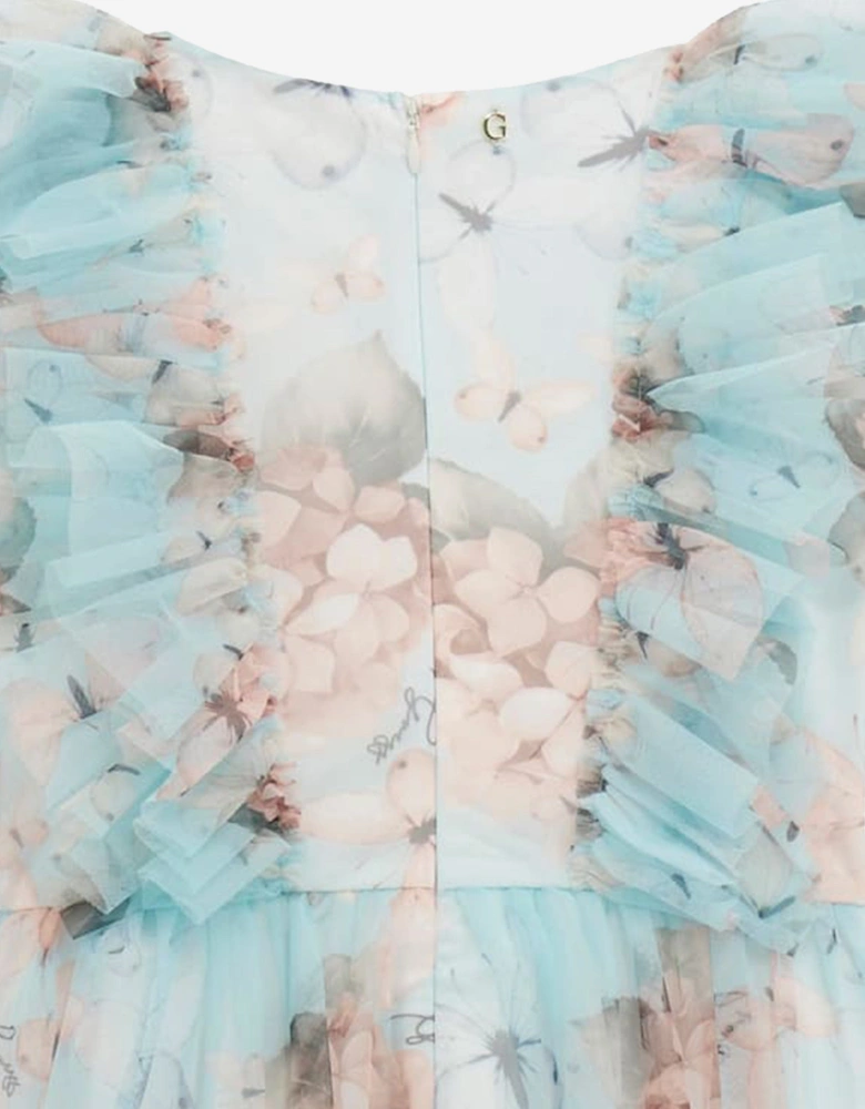 Girls Butterly Collage Tulle Dress in Blue