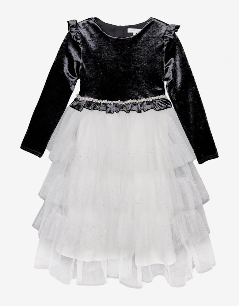 BCBGMAXAZRIA Girls Velvet Tulle Dress in Black