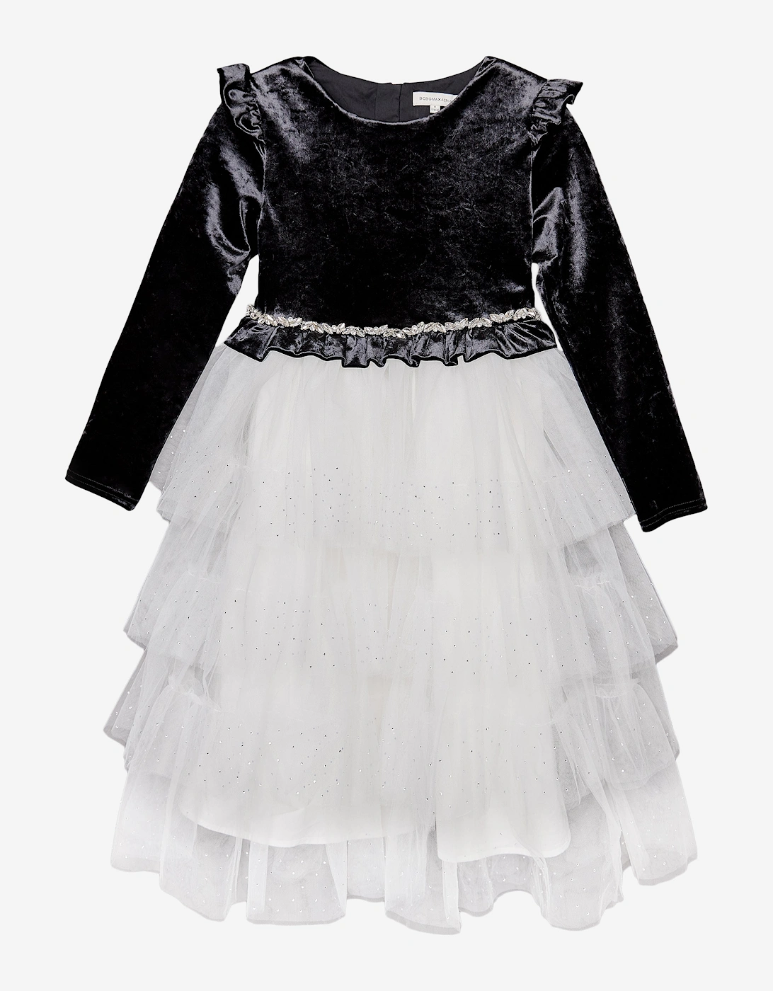 BCBGMAXAZRIA Girls Velvet Tulle Dress in Black, 5 of 4