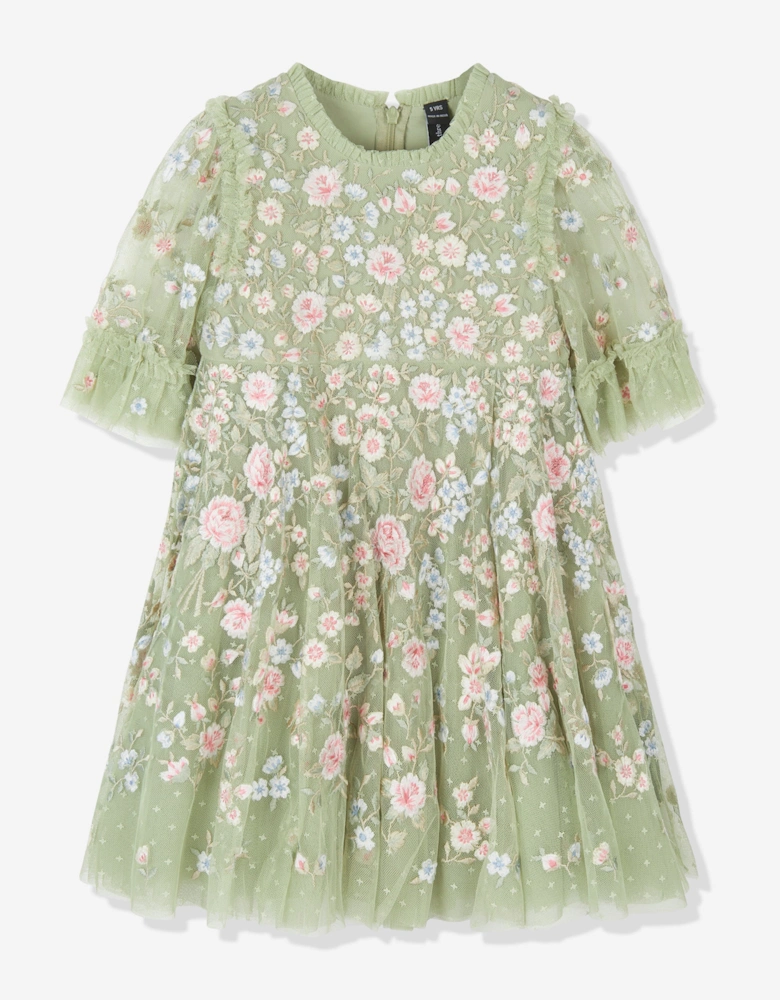Girls Antionettes Floral Dress in Green