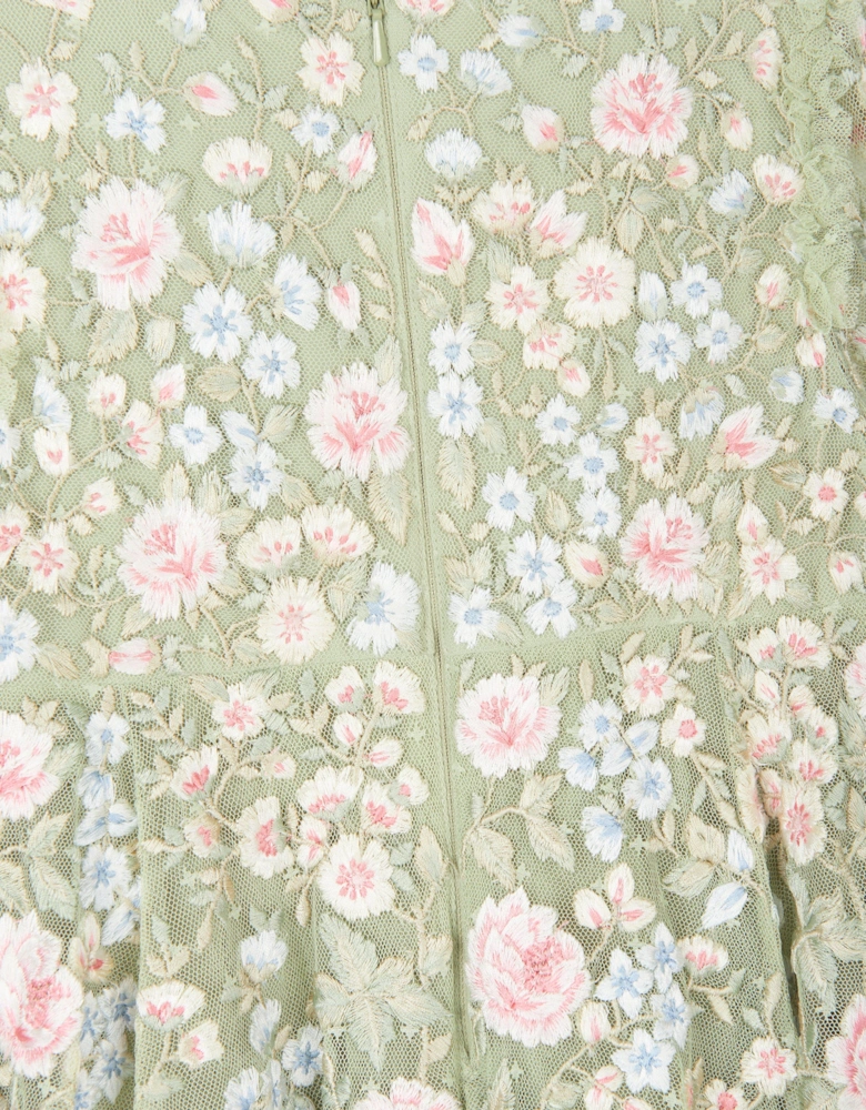 Girls Antionettes Floral Dress in Green