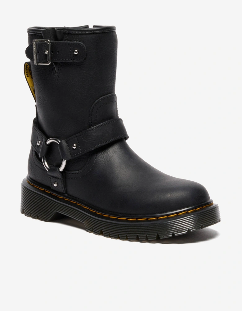 Kids Genaya Leather Rigger Boots in Black