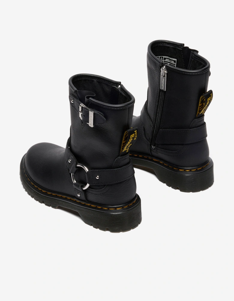 Kids Genaya Leather Rigger Boots in Black