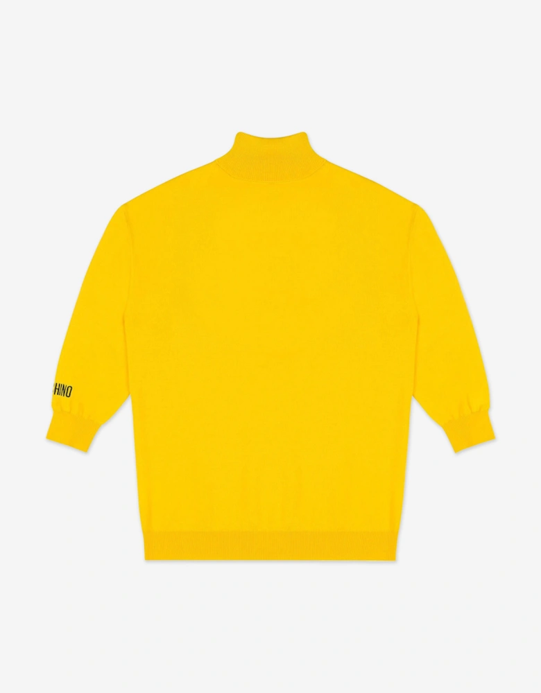 Girls Smiley Face Knitted Dress in Yellow