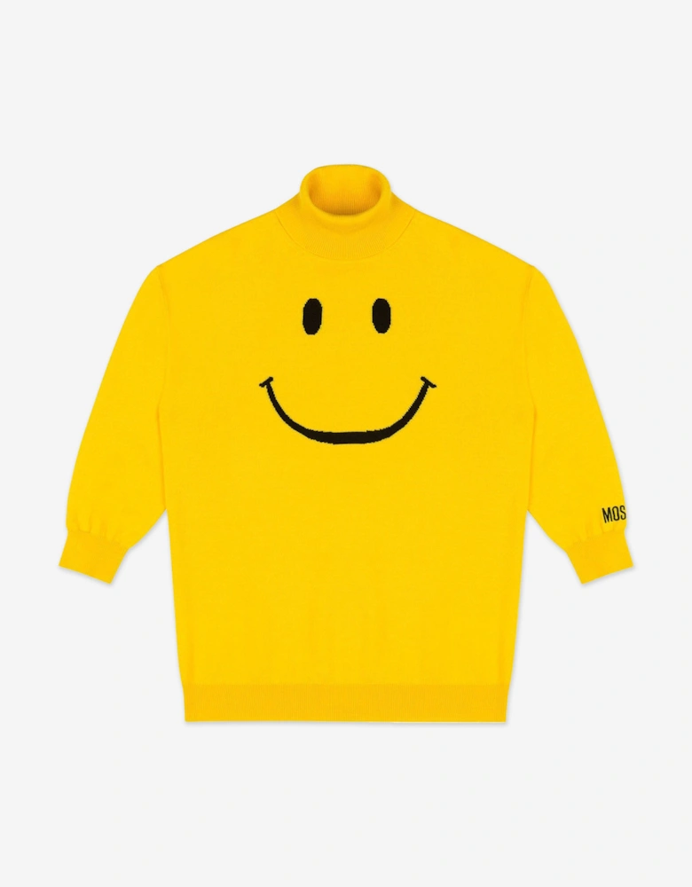 Girls Smiley Face Knitted Dress in Yellow