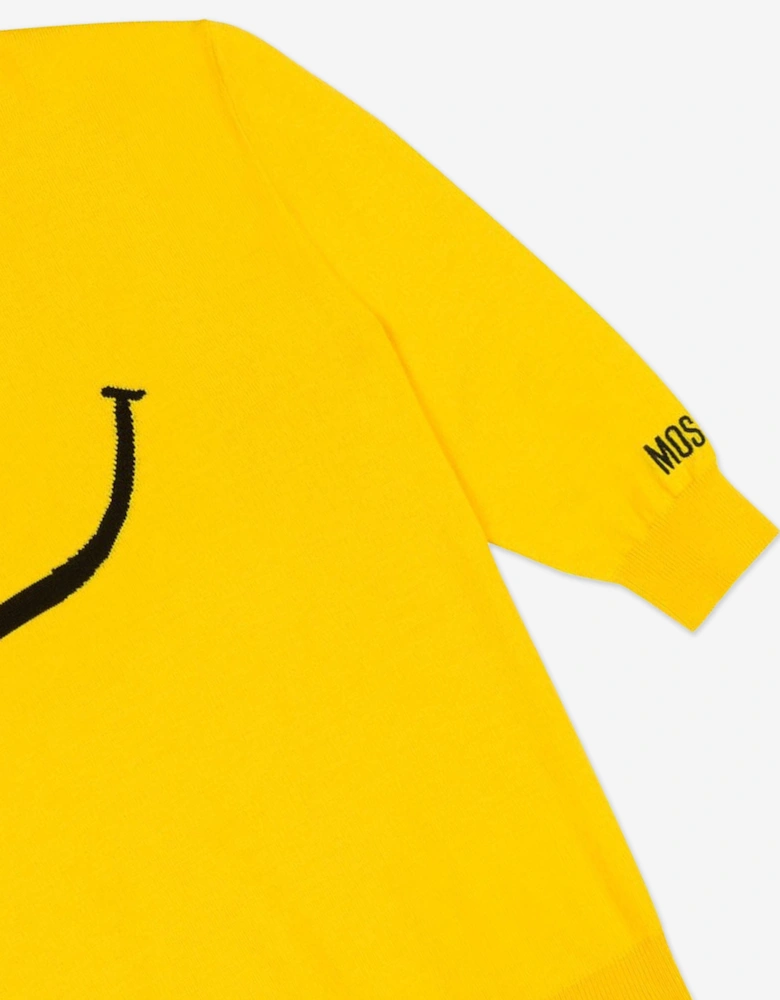 Girls Smiley Face Knitted Dress in Yellow