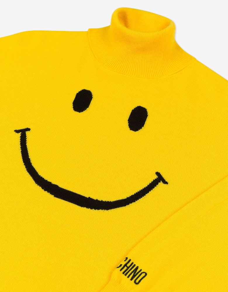 Girls Smiley Face Knitted Dress in Yellow
