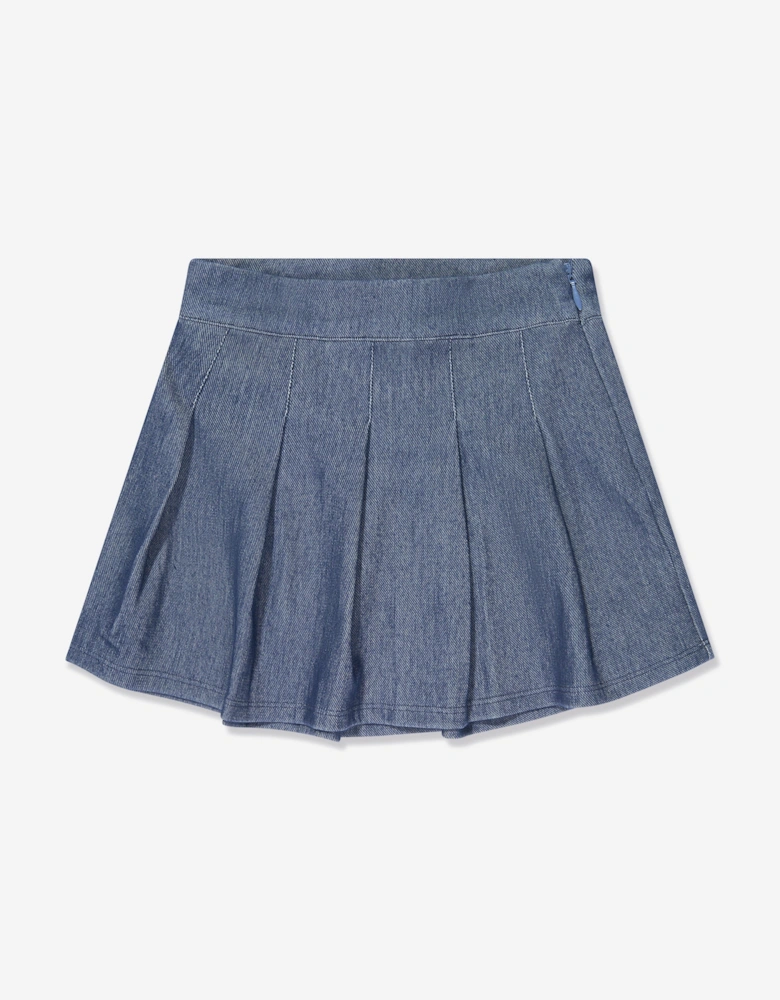 Girls Denim Look Pleated Mini Skirt in Blue