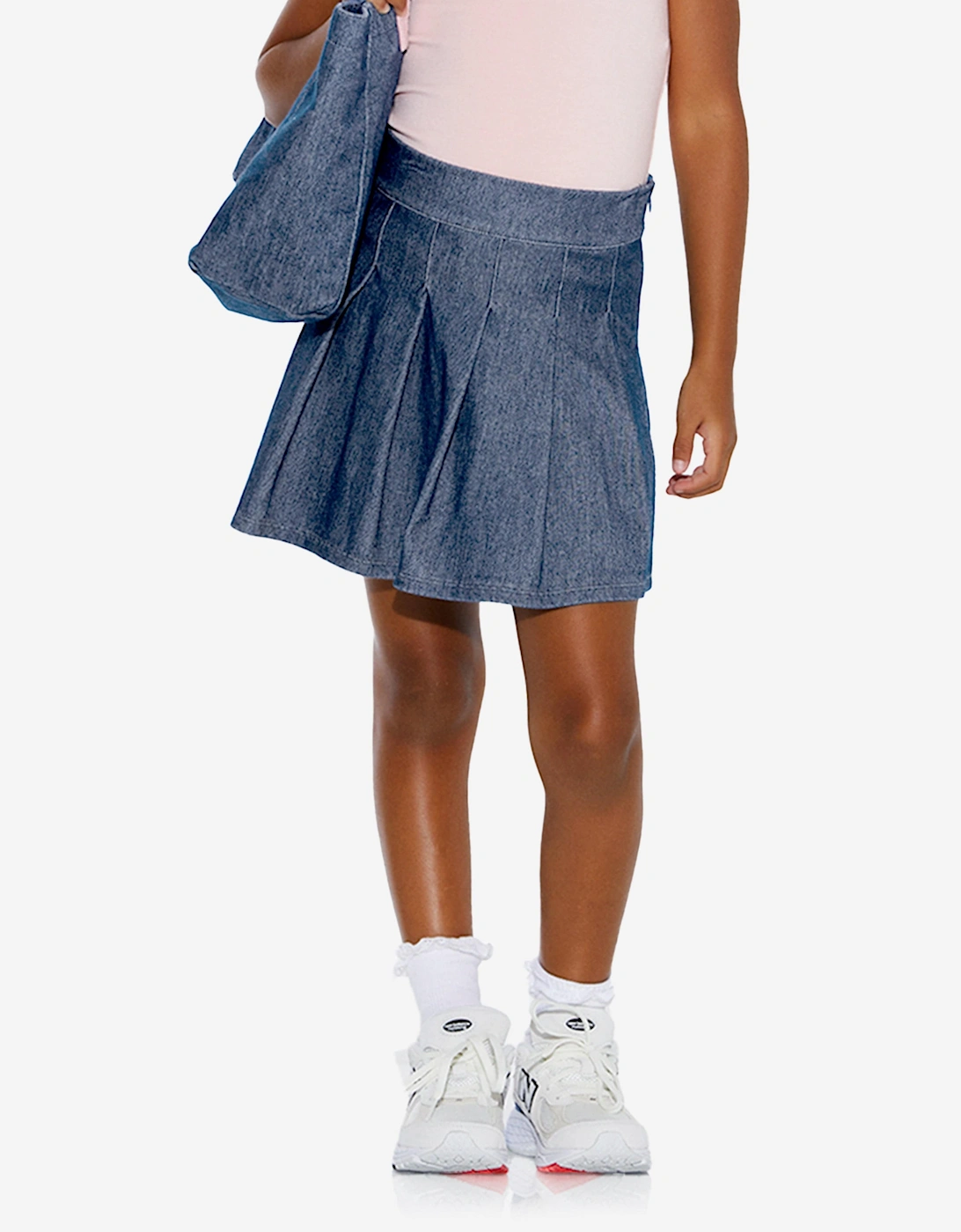 Girls Denim Look Pleated Mini Skirt in Blue