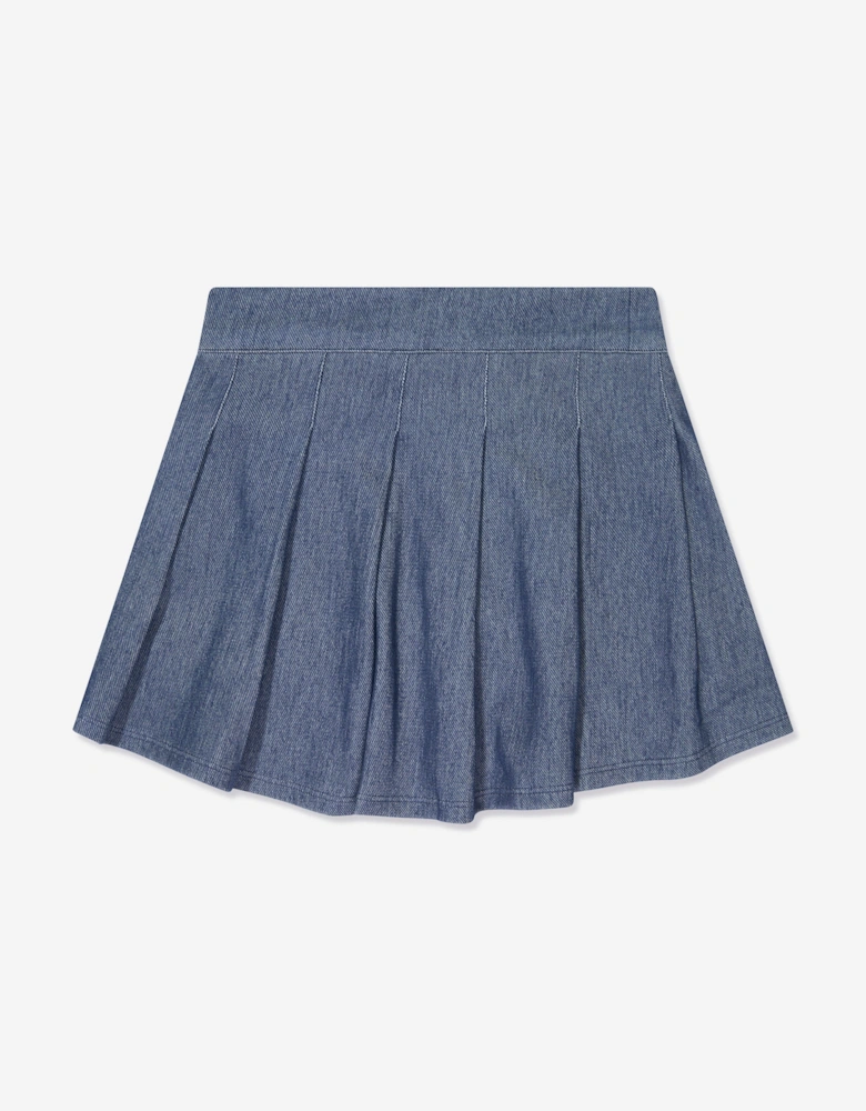 Girls Denim Look Pleated Mini Skirt in Blue