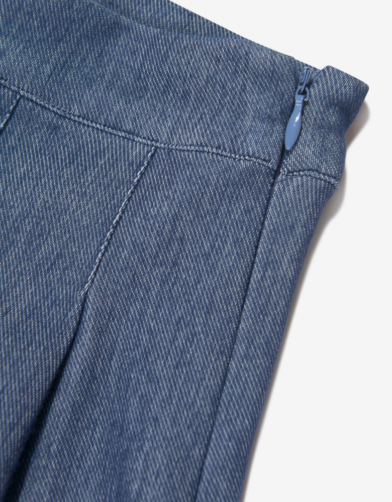 Girls Denim Look Pleated Mini Skirt in Blue