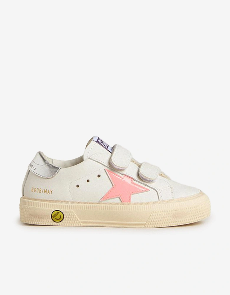 Girls Leather and Patent Star May Trainers in White