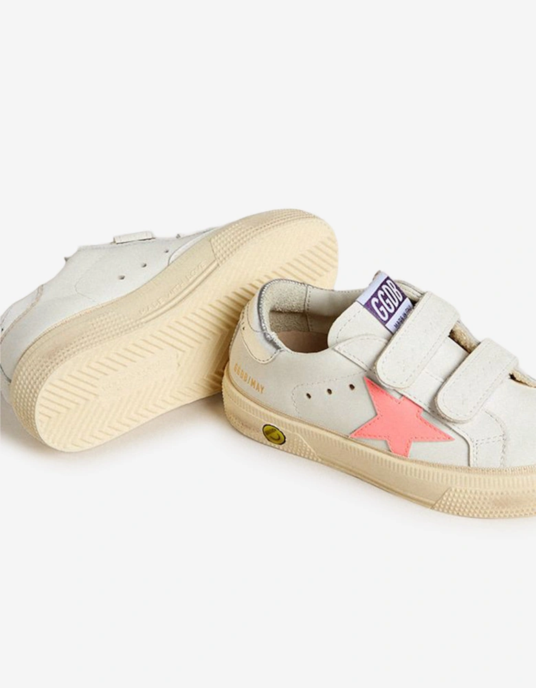 Girls Leather and Patent Star May Trainers in White