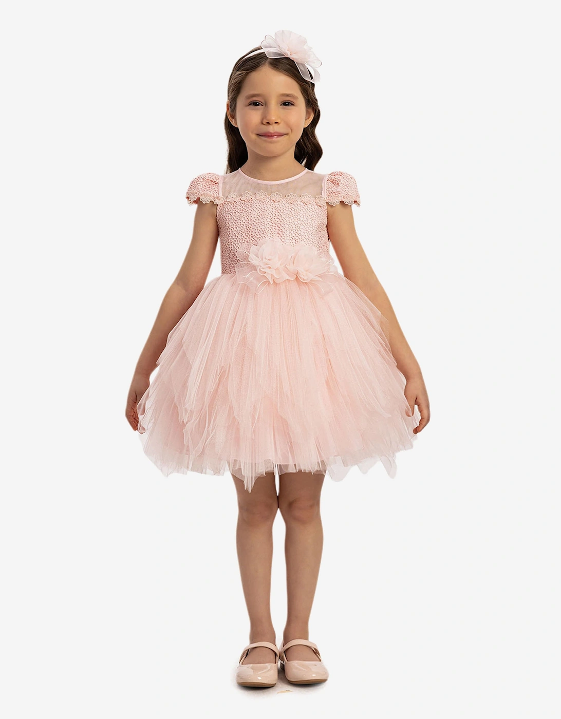 Baby Girls Dress with Tulle Skirt in Pink, 7 of 6