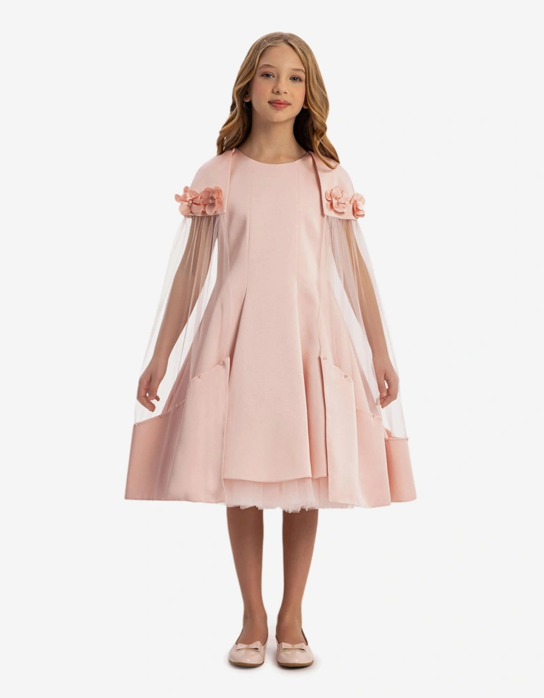 Girls Dress with Removable Cape in Pink