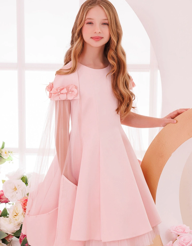 Girls Dress with Removable Cape in Pink