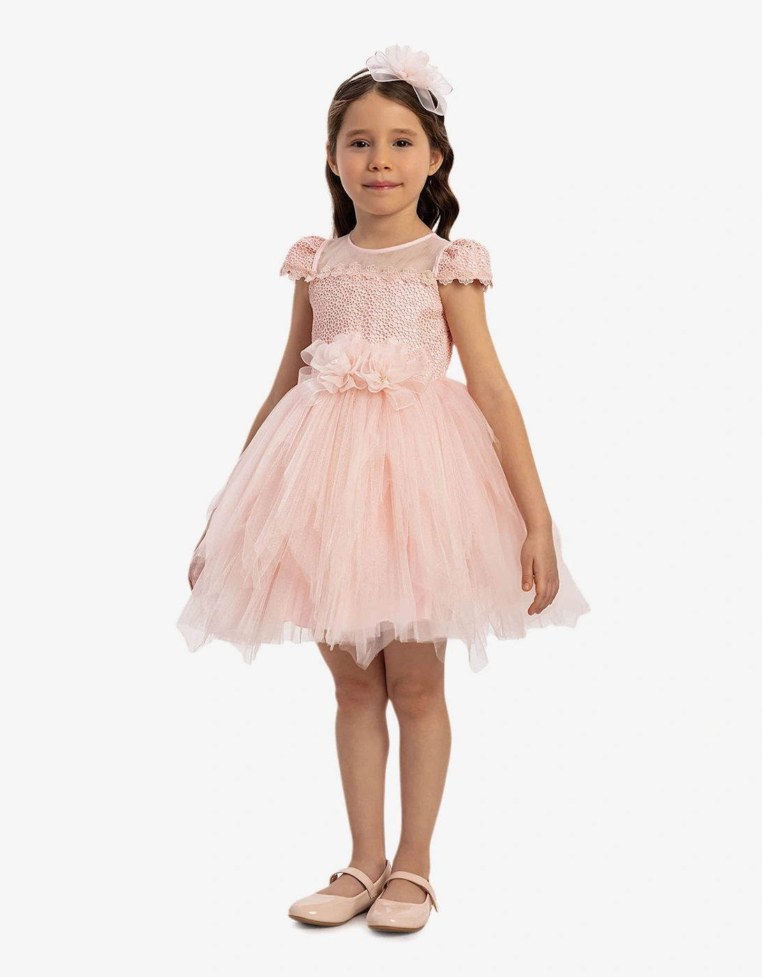 Baby Girls Dress with Tulle Skirt in Pink