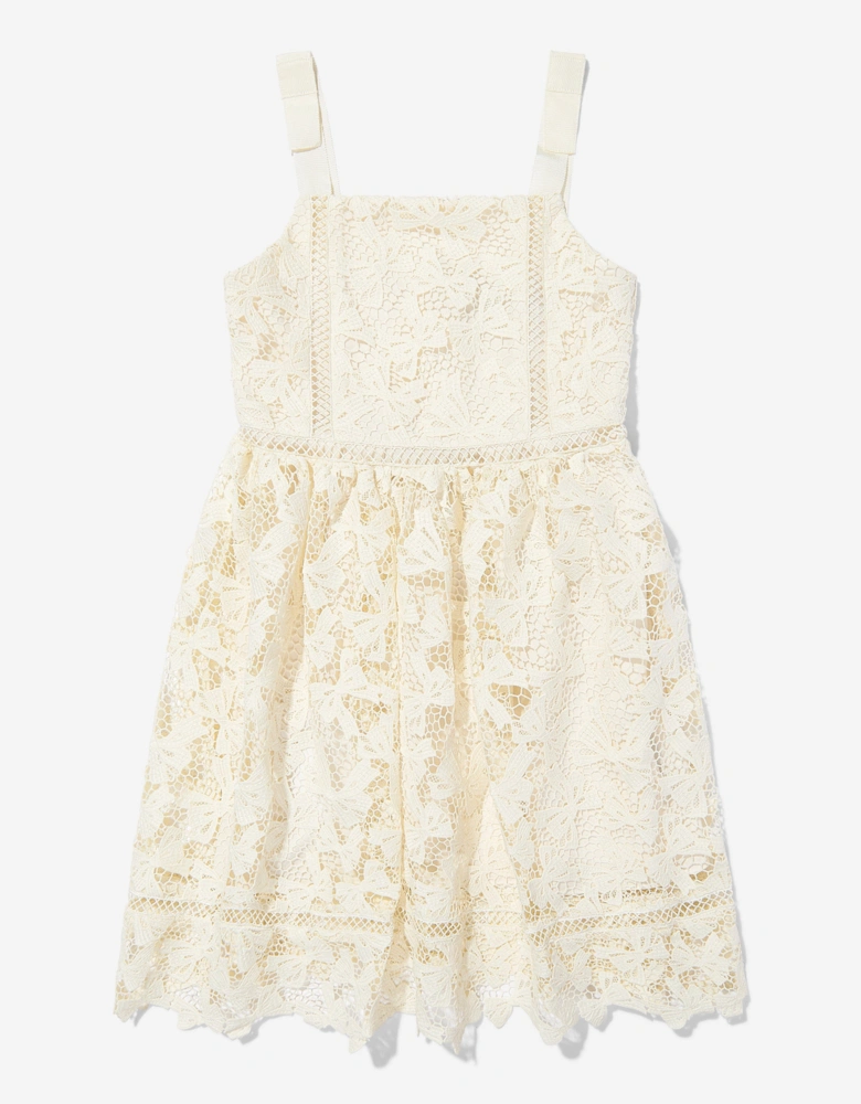 Girls Bow Lace Dress in White