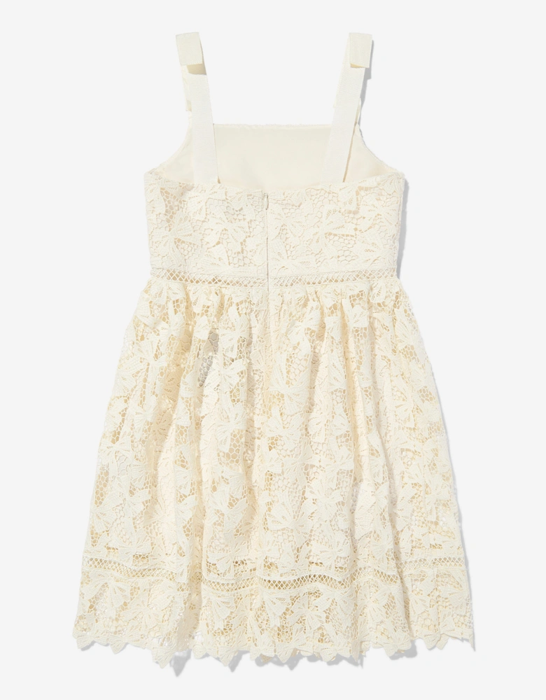 Girls Bow Lace Dress in White