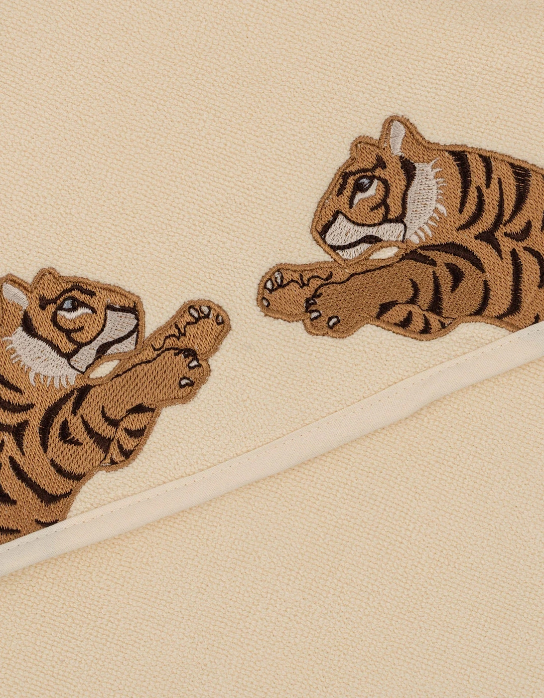 Konges Sløjd Kids Embroidered Tiger Terry Towel in Beige