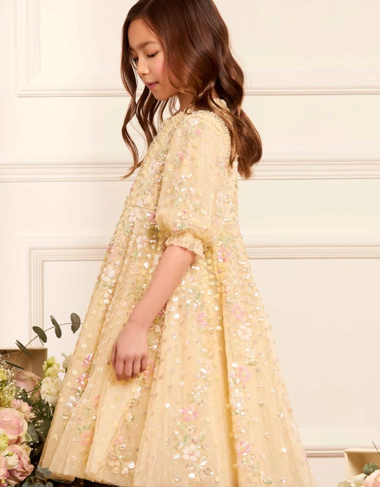 Girls Tulle Confetti Dress in Yellow
