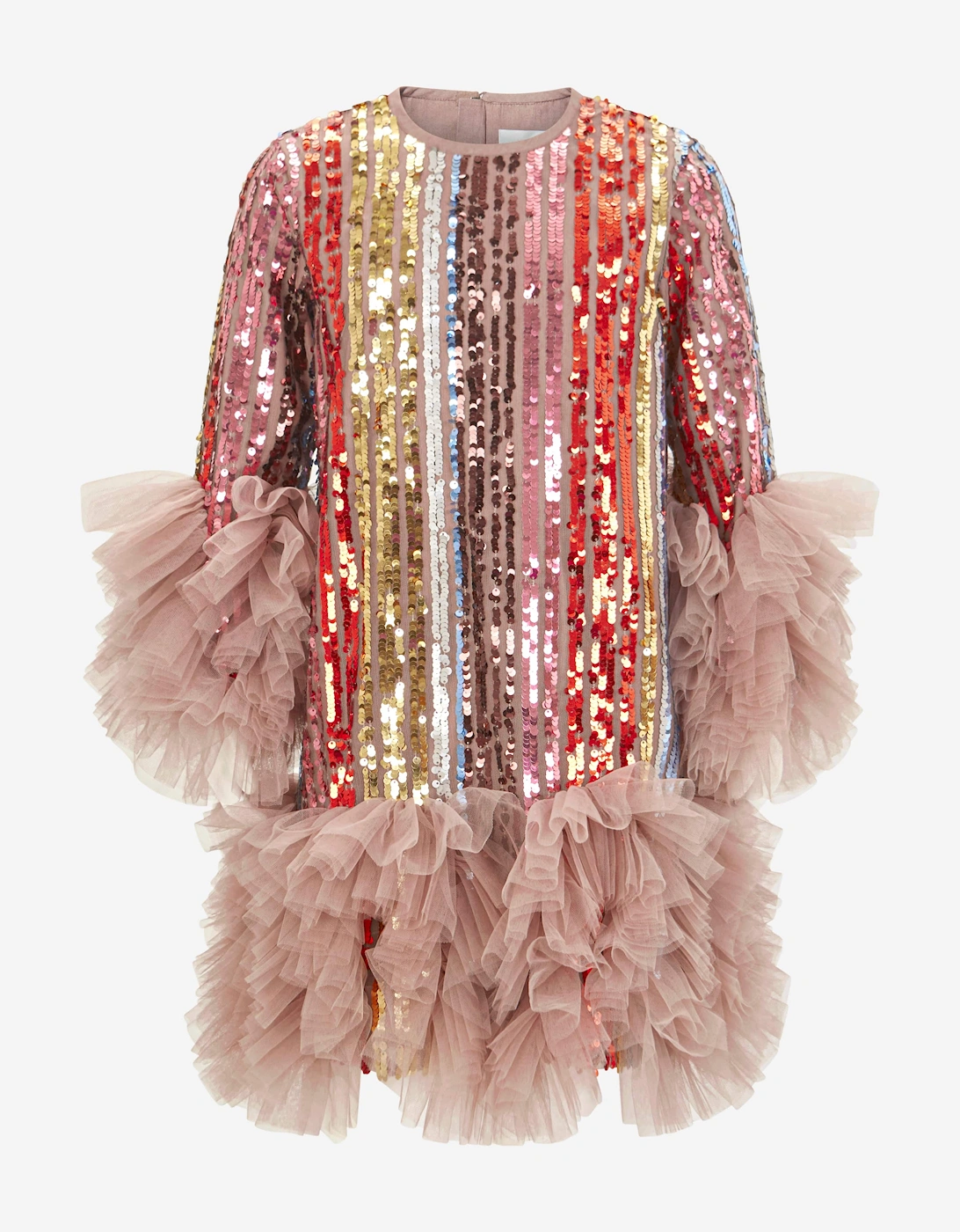 Girls Rainbow Glitter Ruffle Dress in Multicolour