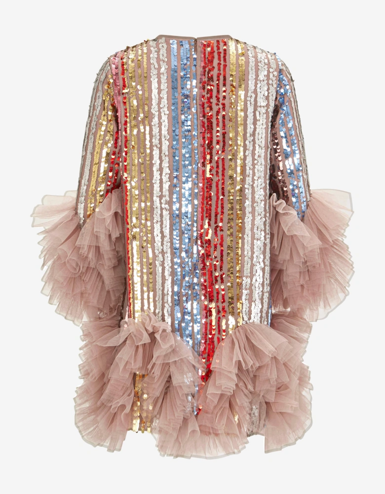 Girls Rainbow Glitter Ruffle Dress in Multicolour