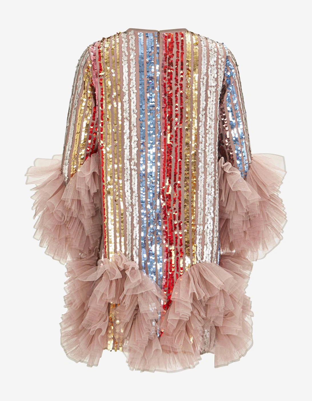 Girls Rainbow Glitter Ruffle Dress in Multicolour